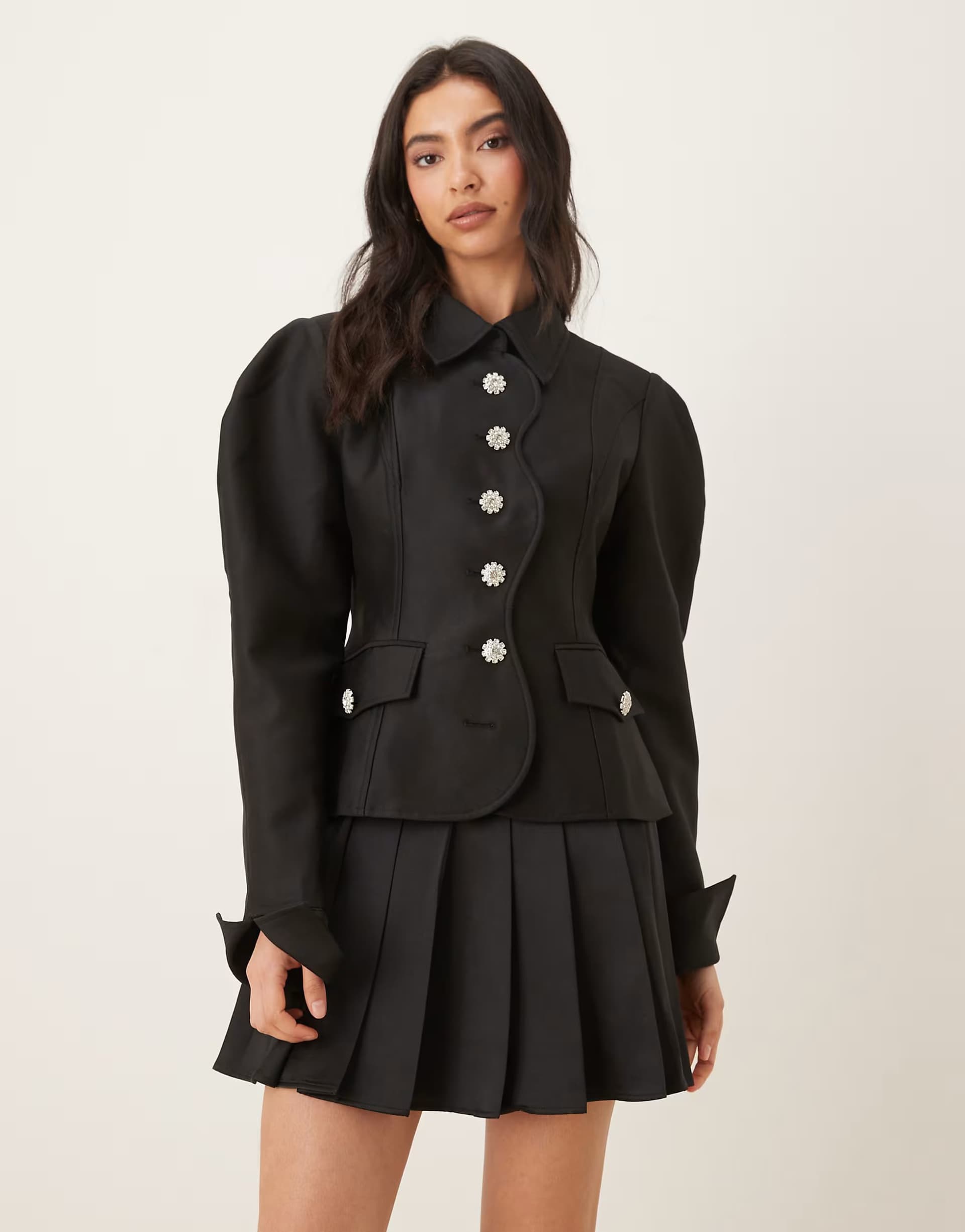 ASOS JW PEI satin pleated mini skirt co-ord in black