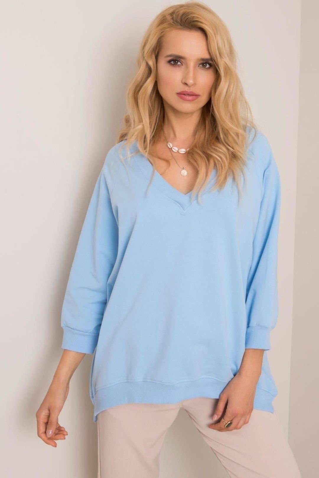 Love Lace Love Lace Women's Loose Fit Long Sleeve Heart Neck Sweatshirt in Blue