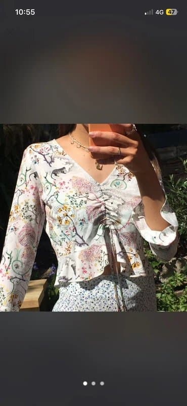 Topshop Ruched tie front white blouse Topshop with floral leopard detailing