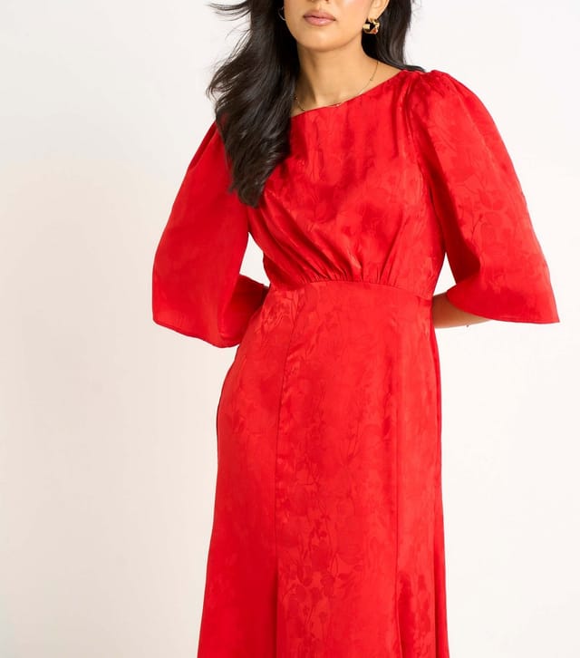 Gini London Women's Bright Red Floral Jacquard Satin Midi Dress Gini London New Look - 3