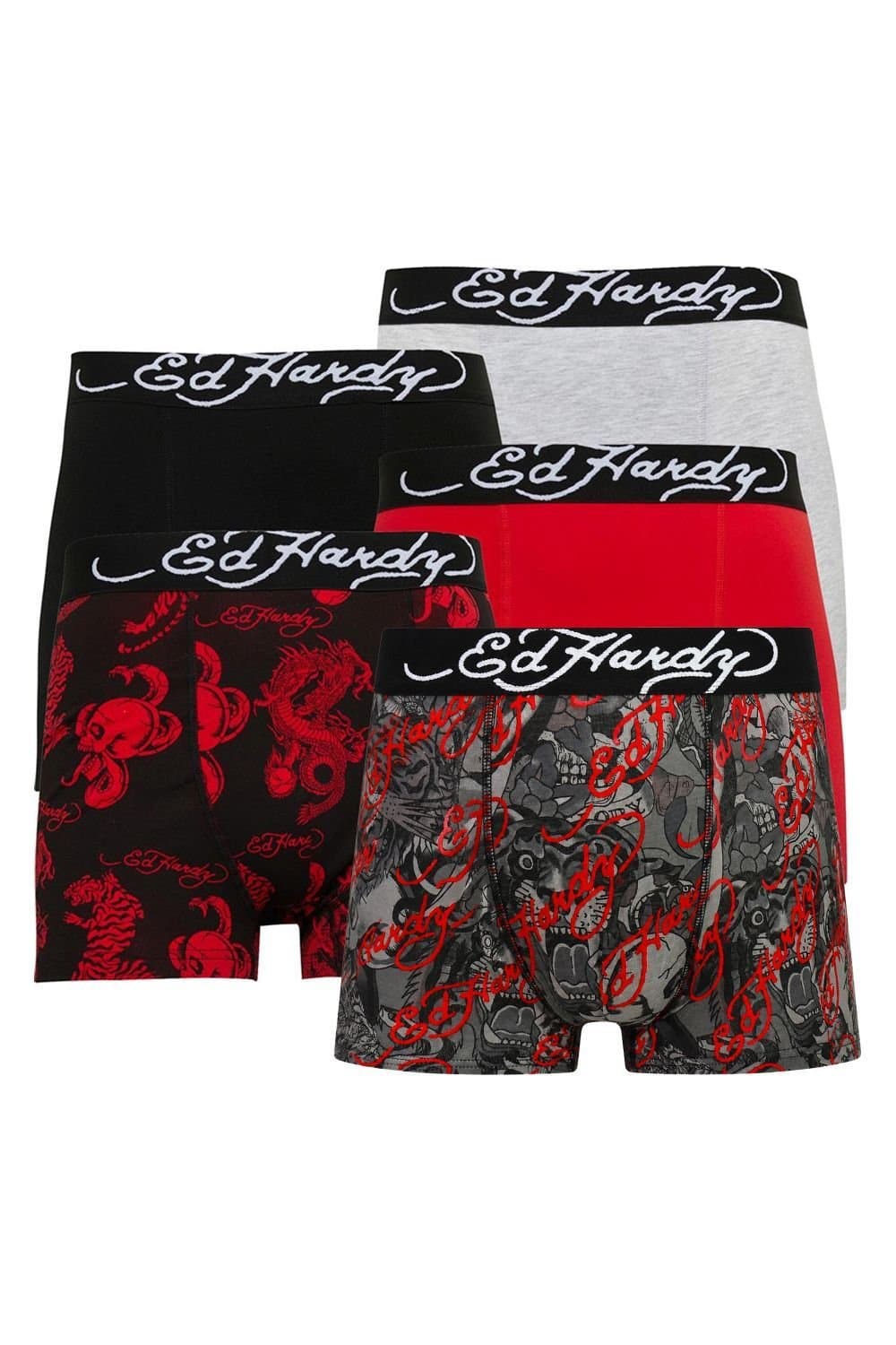Ed Hardy Ed Hardy Men's 5 Pack Cotton Rich Stretch Athieu Boxers Soft Breathable Underwear