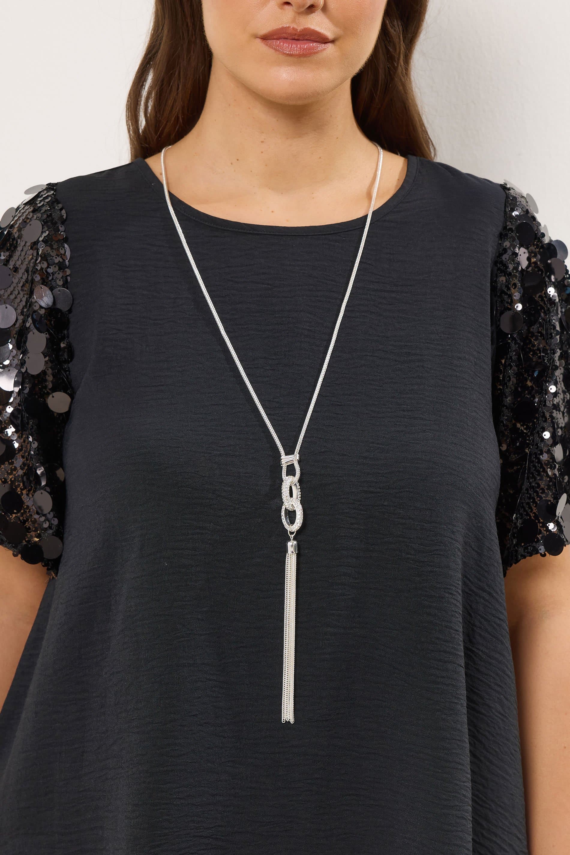 Yours Silver Tone Diamante Link Long Necklace