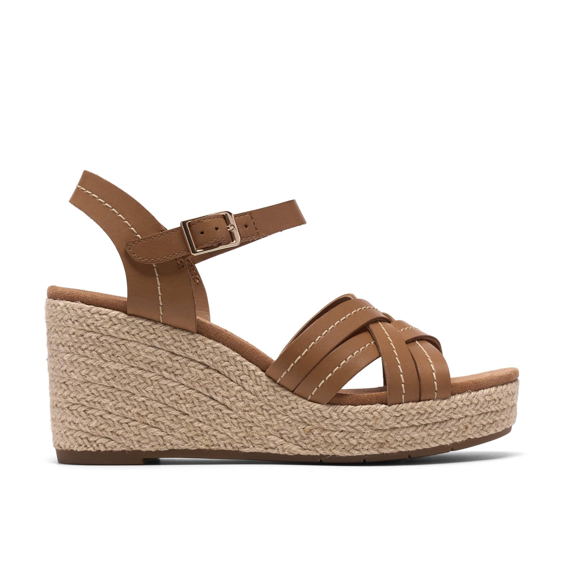 Clarks Clarks Women's Sabina Strap Tan Leather Wedge Sandals in Brown