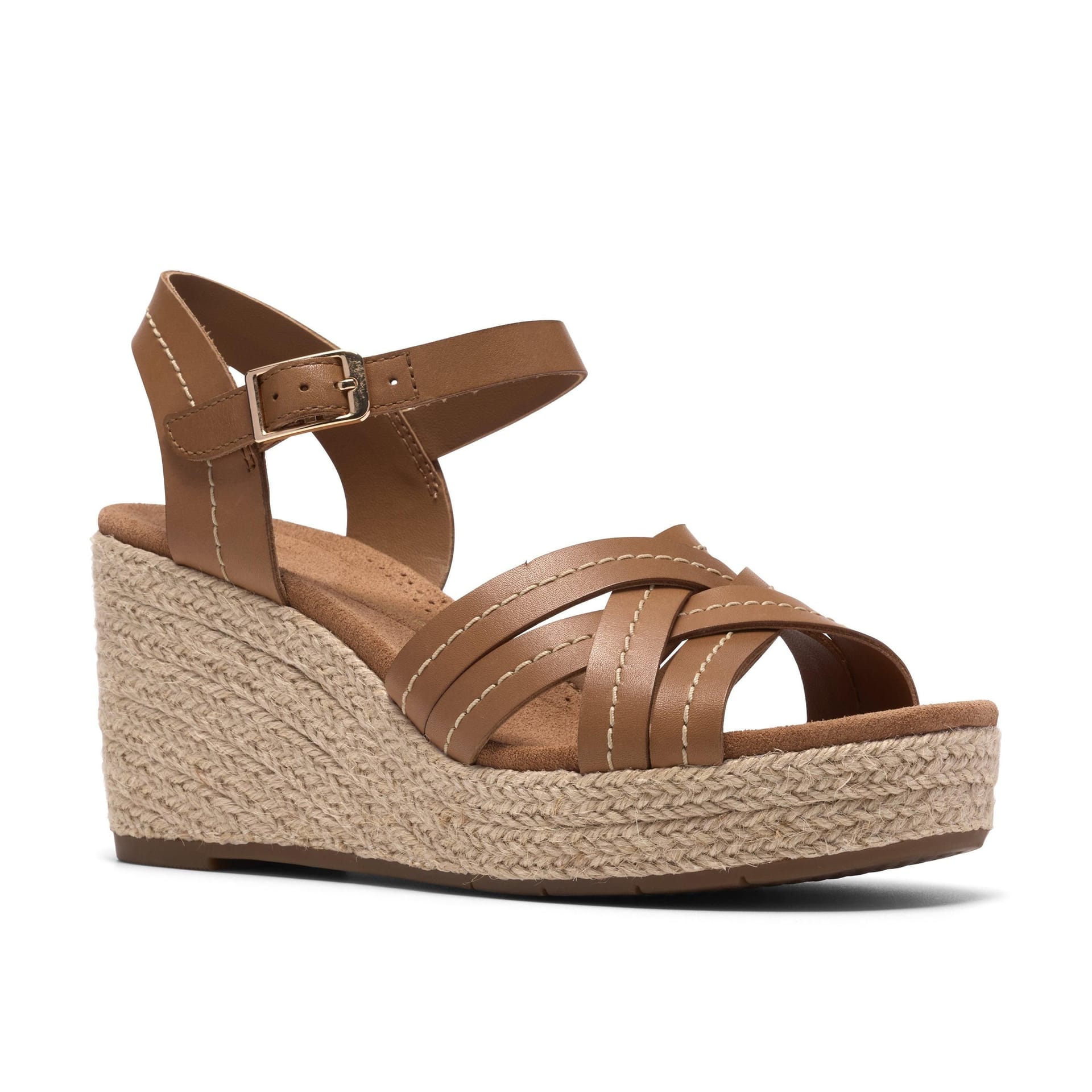Clarks Clarks Women's Sabina Strap Tan Leather Wedge Sandals in Brown - 4