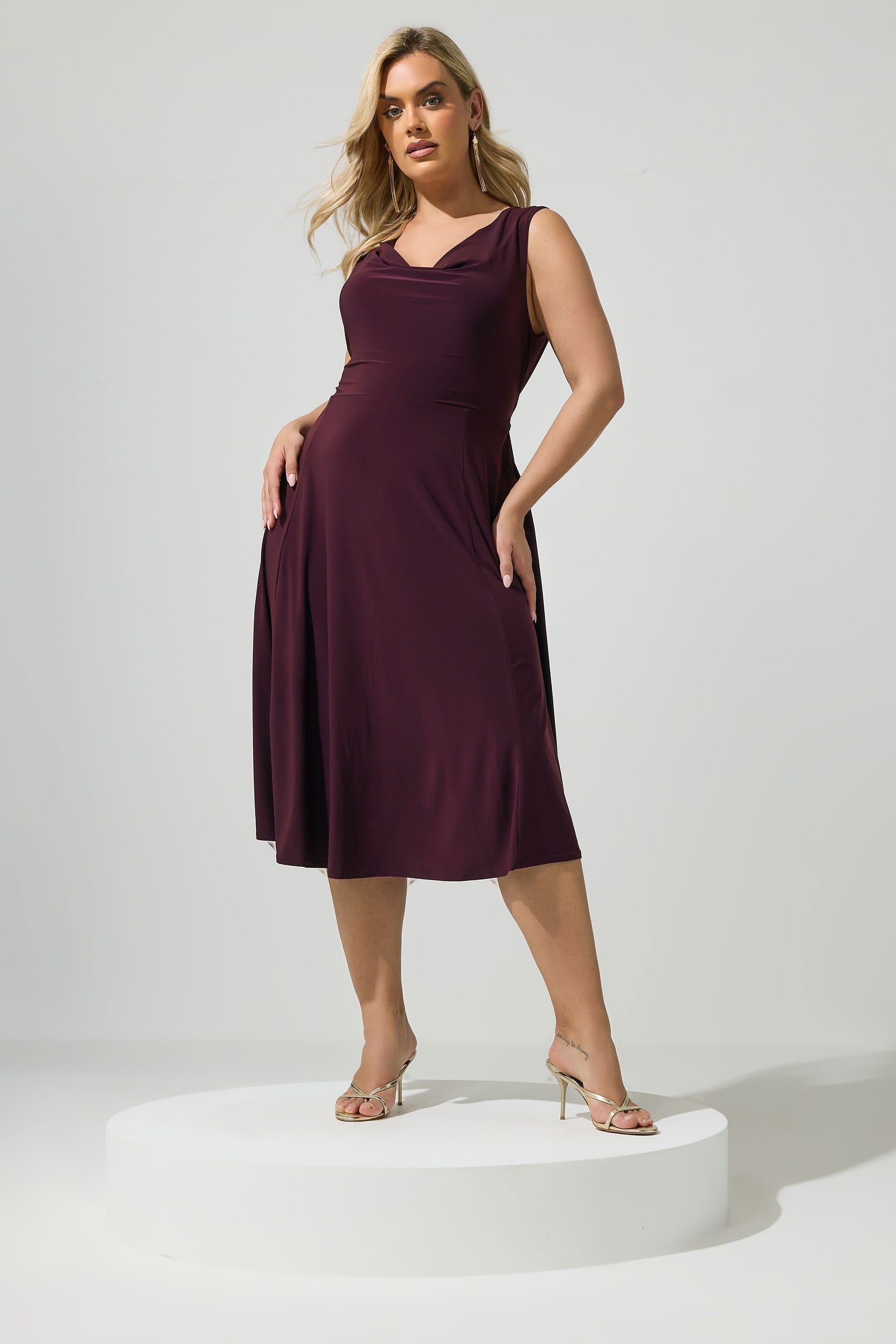 Yours Yours Women's Drape Front Midi Dress in Aubergine
