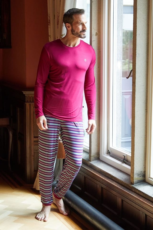 British Boxers British Boxers Men's "Forest Berry" Stripe Bamboo Pyjama Set in Red - 2