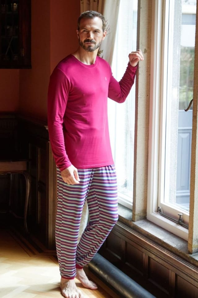 British Boxers British Boxers Men's "Forest Berry" Stripe Bamboo Pyjama Set in Red - 3