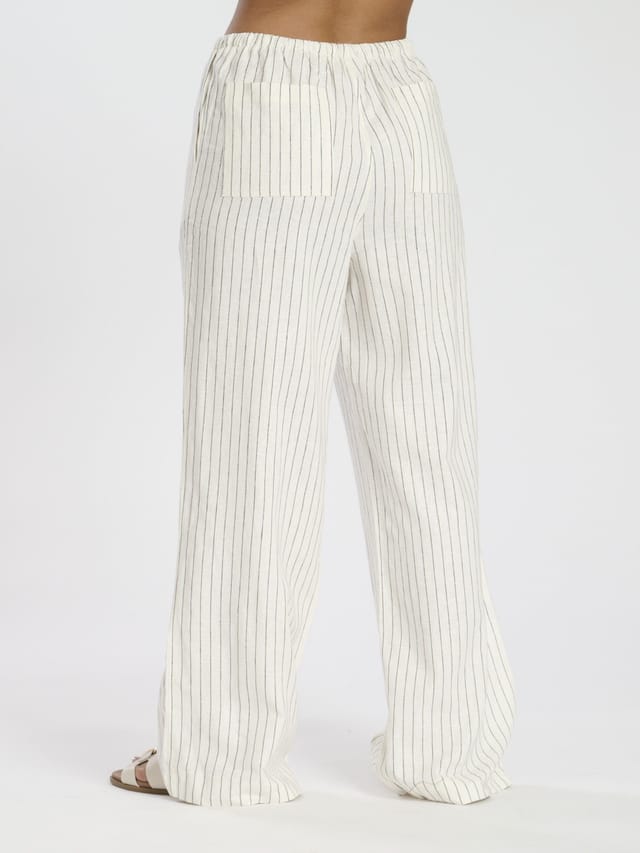 South Beach South Beach Women's Stripe Linen Blend Trouser in Cream - 3