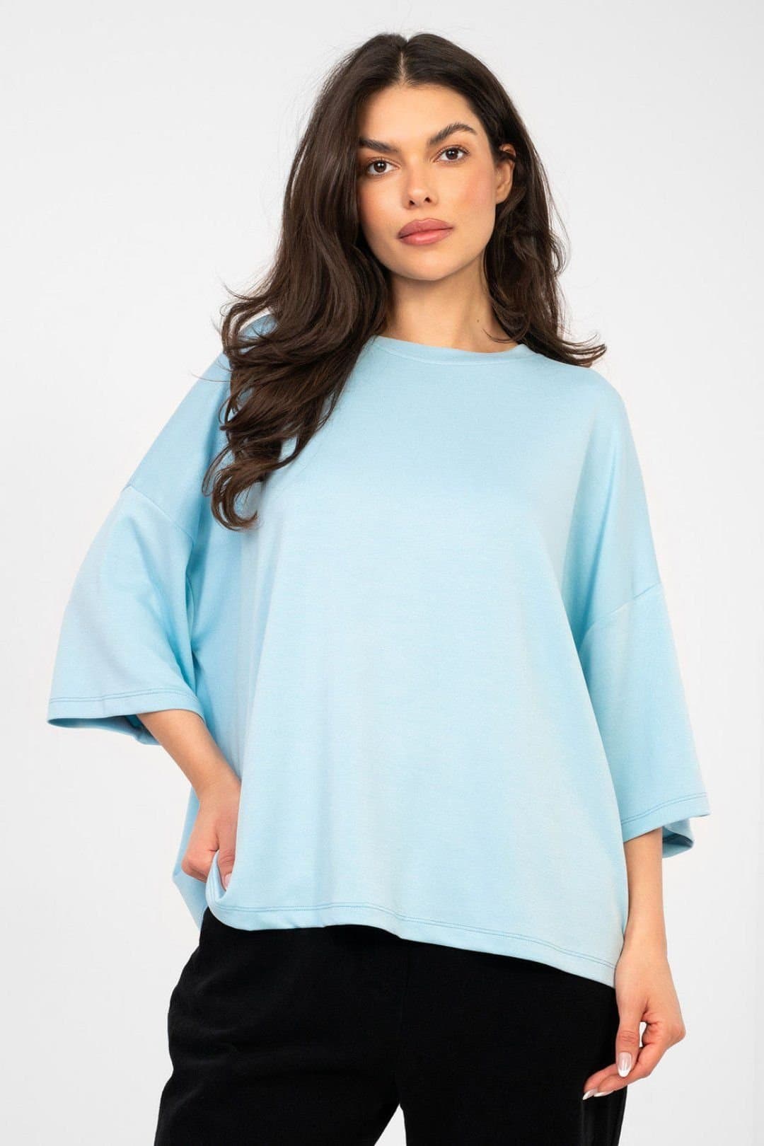 Love Lace Love Lace Women's Soft Viscose Loose Short Sleeve Blouse in Blue