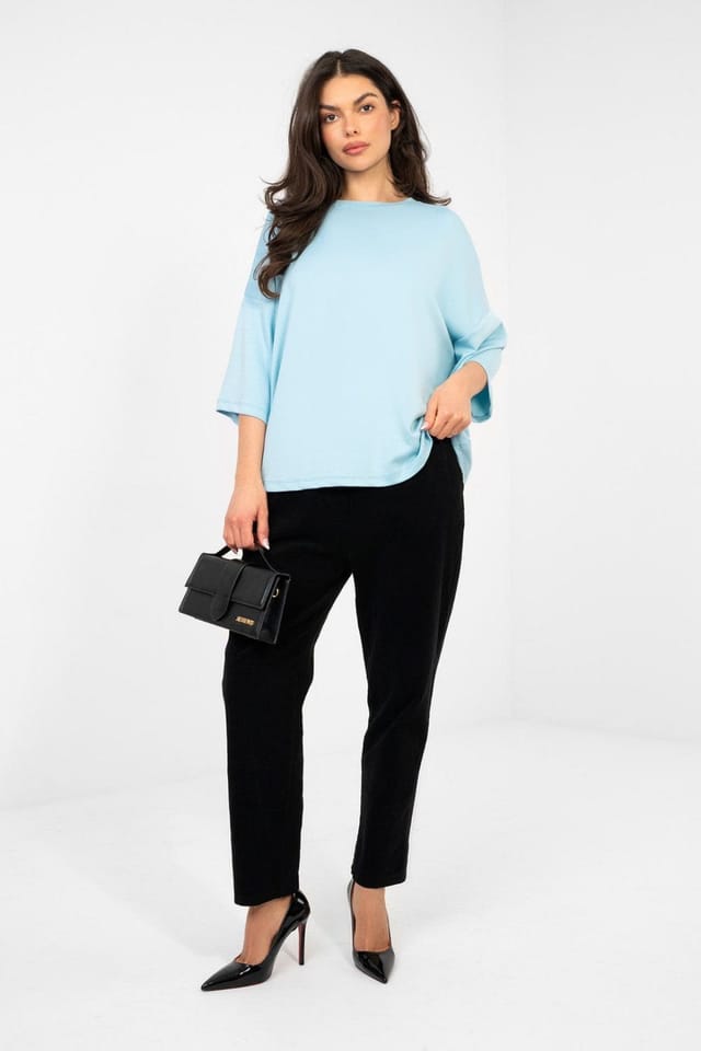 Love Lace Love Lace Women's Soft Viscose Loose Short Sleeve Blouse in Blue - 2