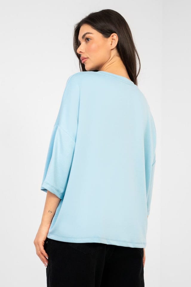 Love Lace Love Lace Women's Soft Viscose Loose Short Sleeve Blouse in Blue - 3