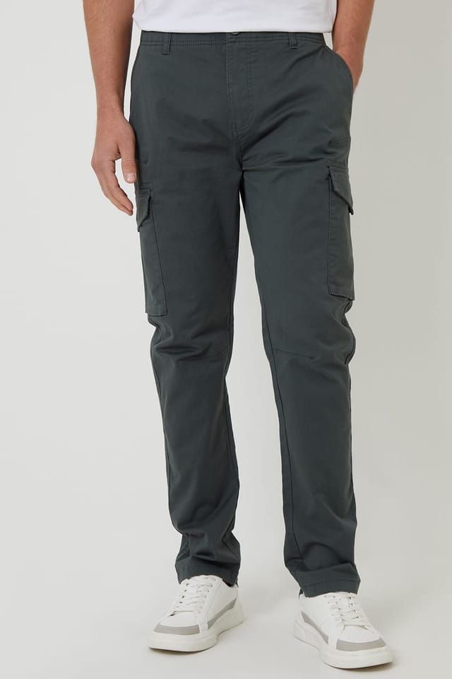 Threadbare Threadbare Men's 'Drill' Cotton Cargo Trousers With Stretch in Dark Grey - 2