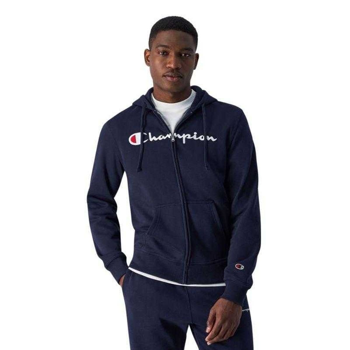 Champion Champion Men's Branded Sleeve Full Zip Hoodie in Navy - 4