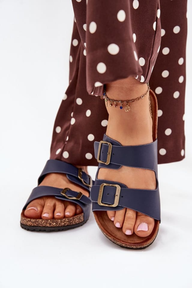 Love Lace Love Lace Women's Cork Platform Sandals With Contoured Suede Insole Buckle Straps in Navy - 3