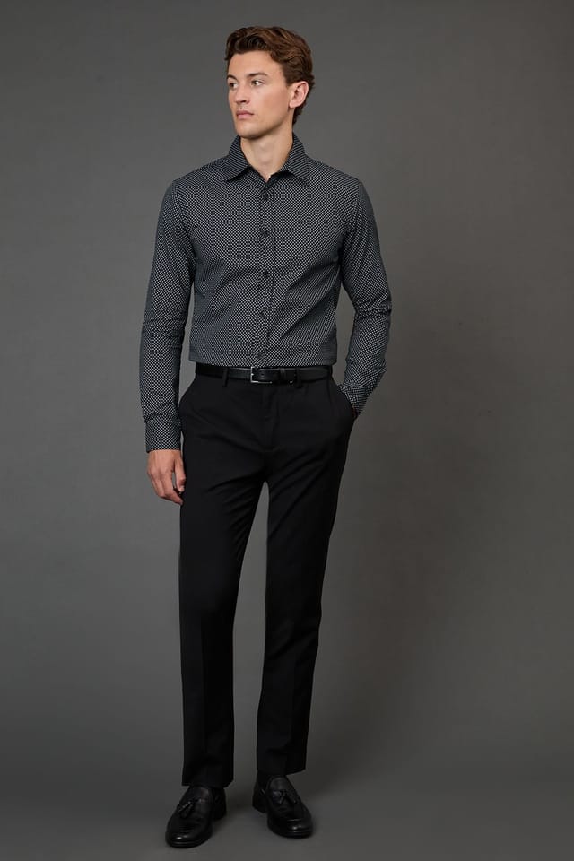 Burton Burton Men's Navy Geometric Print Slim Fit Long Sleeve Shirt - 2