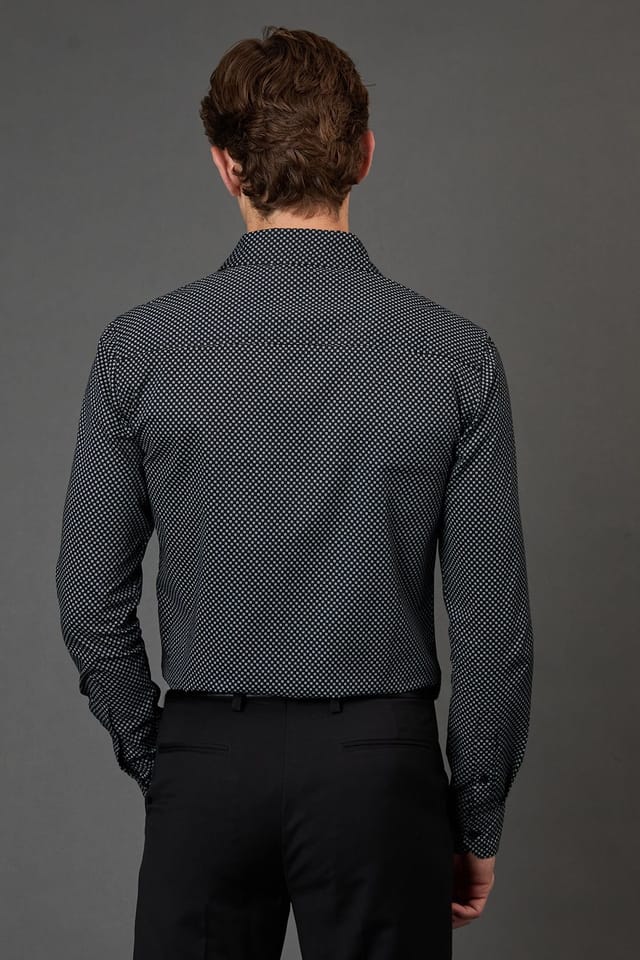 Burton Burton Men's Navy Geometric Print Slim Fit Long Sleeve Shirt - 3