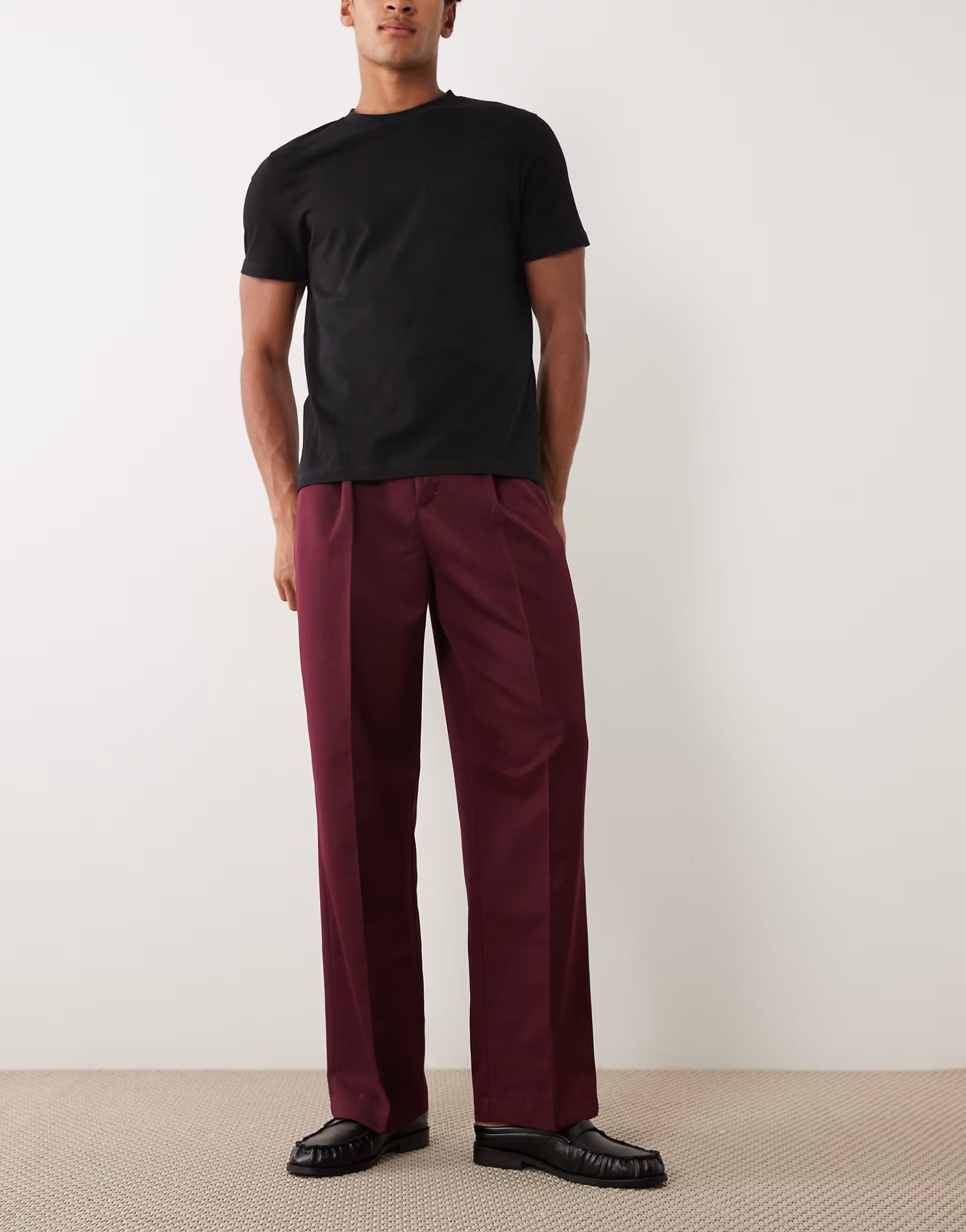 ASOS DESIGN Burgundy Smart Pleated Wide Leg Trousers