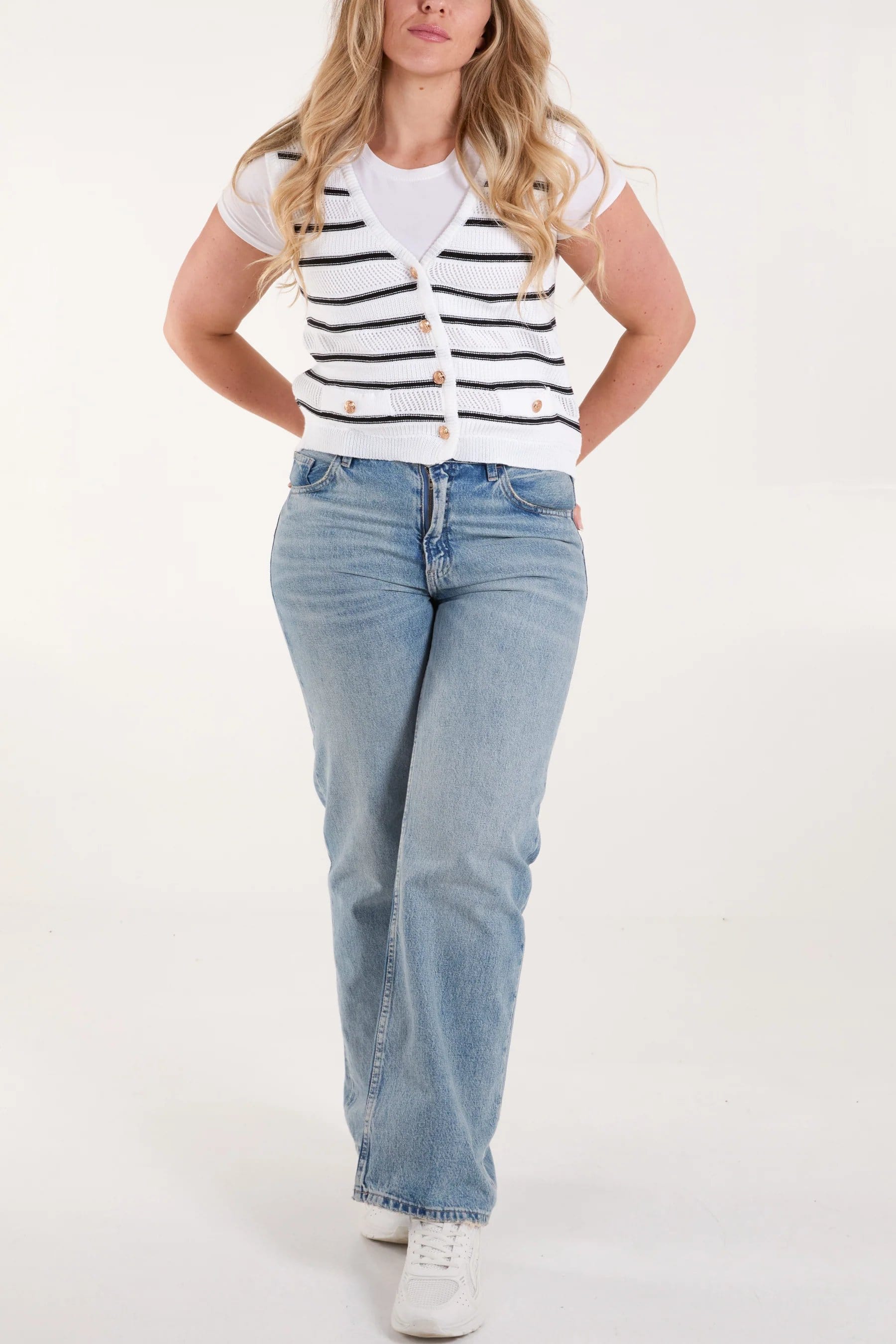 Blue Vanilla Stripe Sleeveless Knit Vest - 4