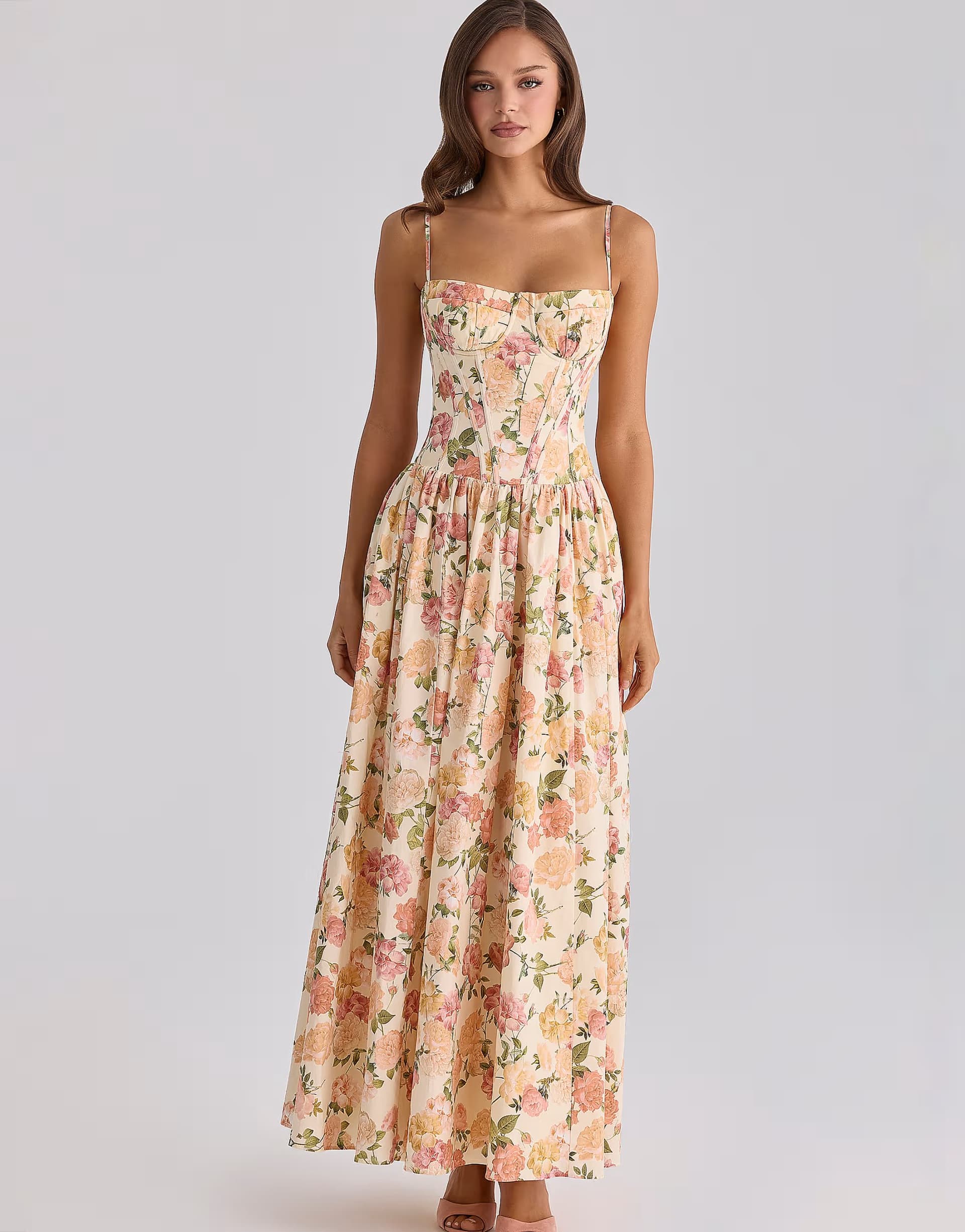ASOS House of CB Rona warm rose print cotton maxi dress in warm rose print