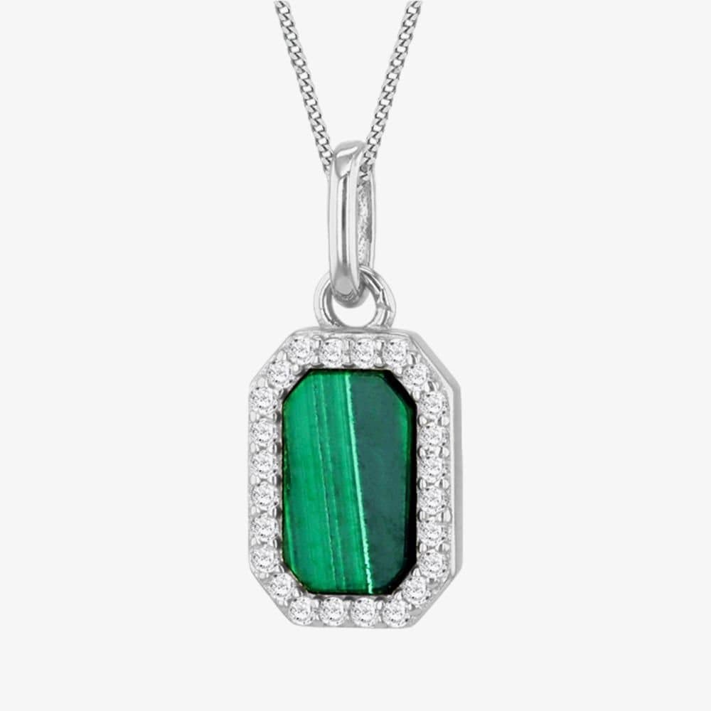 T.H.Baker T.H.Baker Silver Green Malachite Hexagon Necklace