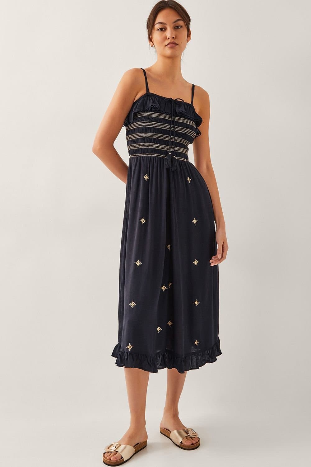 Monsoon Monsoon Women's Blair Embroidered Frill Midi Dress Black