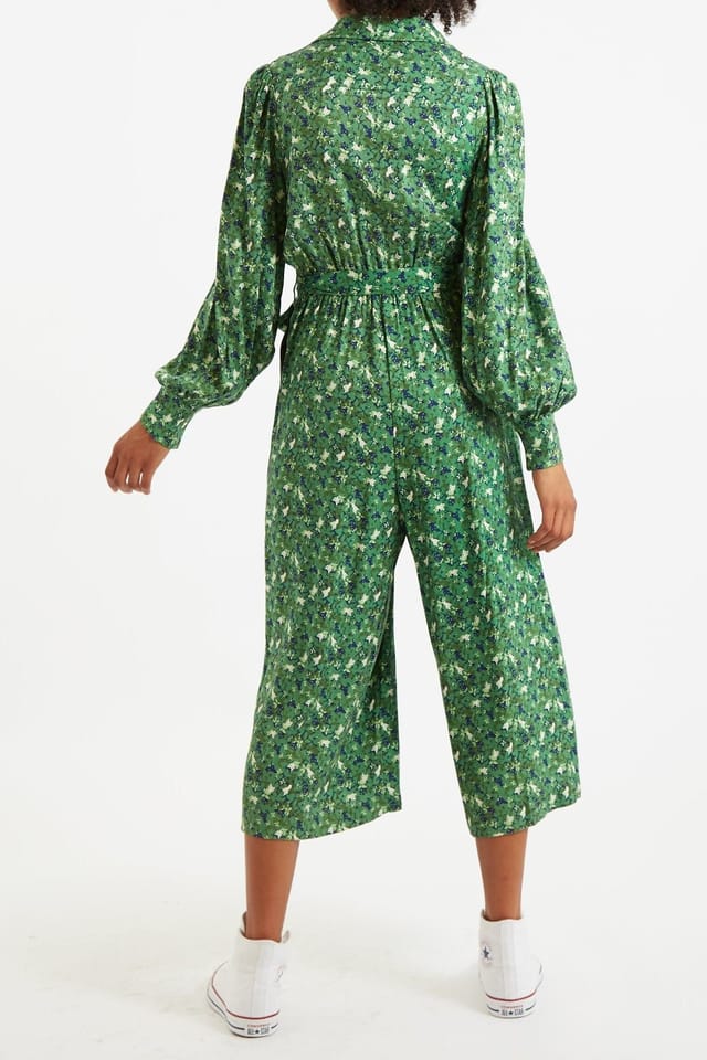 Louche Louche Women's Oski-Cat-Camo Print Long Sleeve Jumpsuit in Green - 3