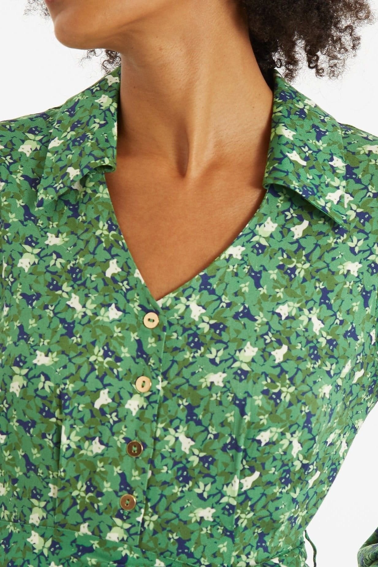 Louche Louche Women's Oski-Cat-Camo Print Long Sleeve Jumpsuit in Green - 4