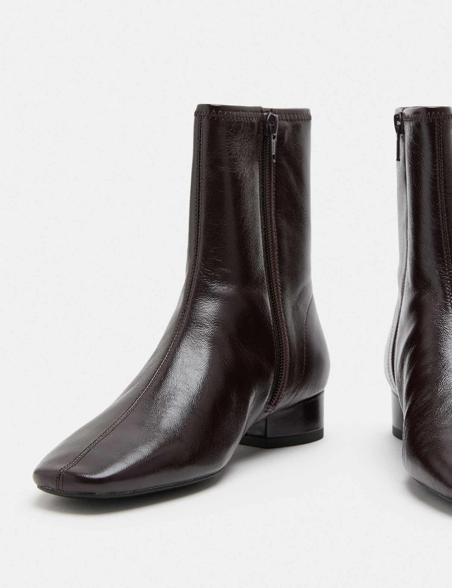 Marks & Spencer M&S Leather Block Heel Chisel Toe Sock Boots Wine