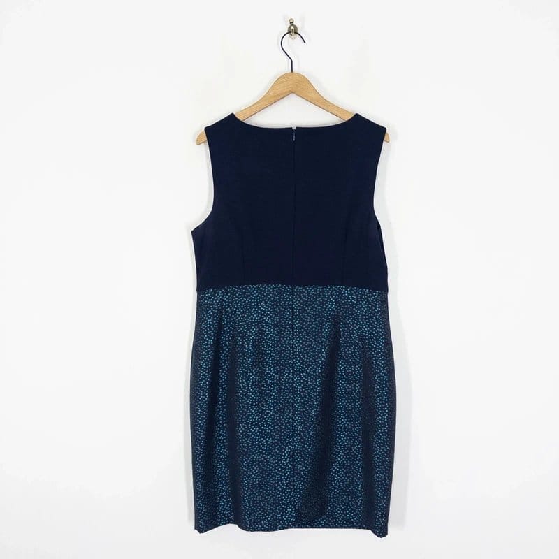 Jacques Vert Jacques Vert Sheath Dress Size 18 Navy Teal Metallic Sleeveless Mother of Bride - 1