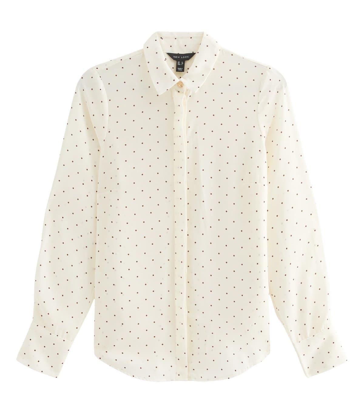 New Look Women's White Polka Dot Gold Button Shirt New Look
