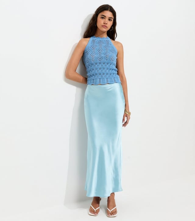 New Look Women's Light Blue Satin Bias Cut Midi Skirt New Look - 2