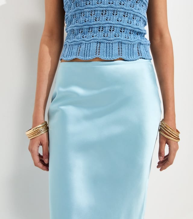 New Look Women's Light Blue Satin Bias Cut Midi Skirt New Look - 3