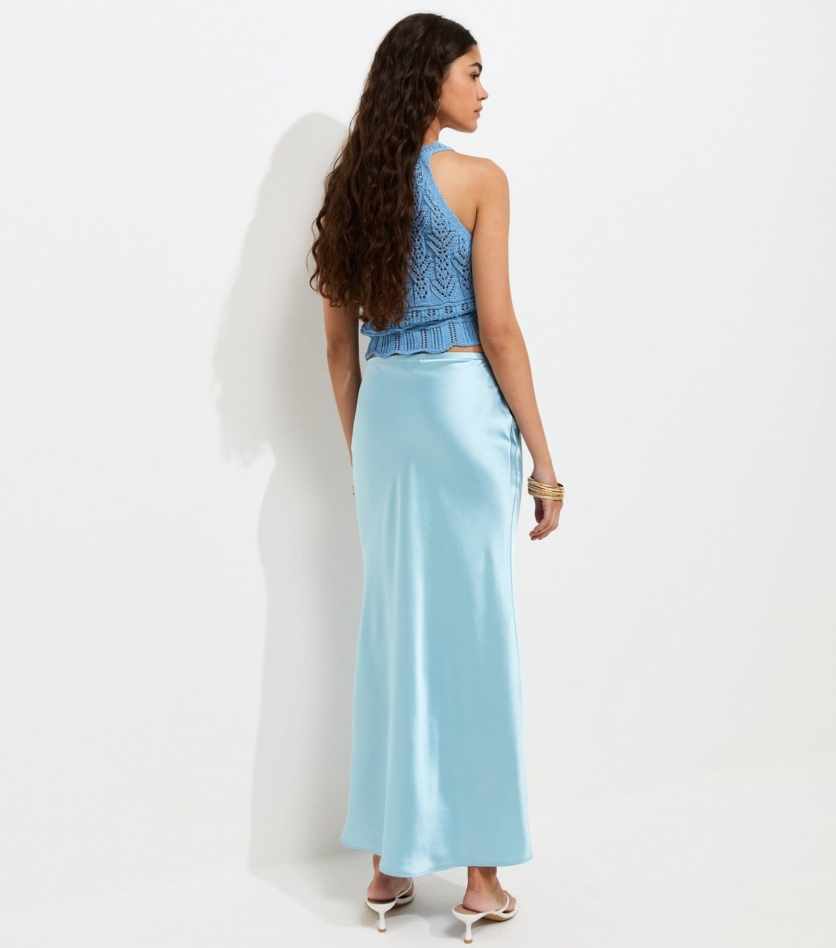 New Look Women's Light Blue Satin Bias Cut Midi Skirt New Look - 4