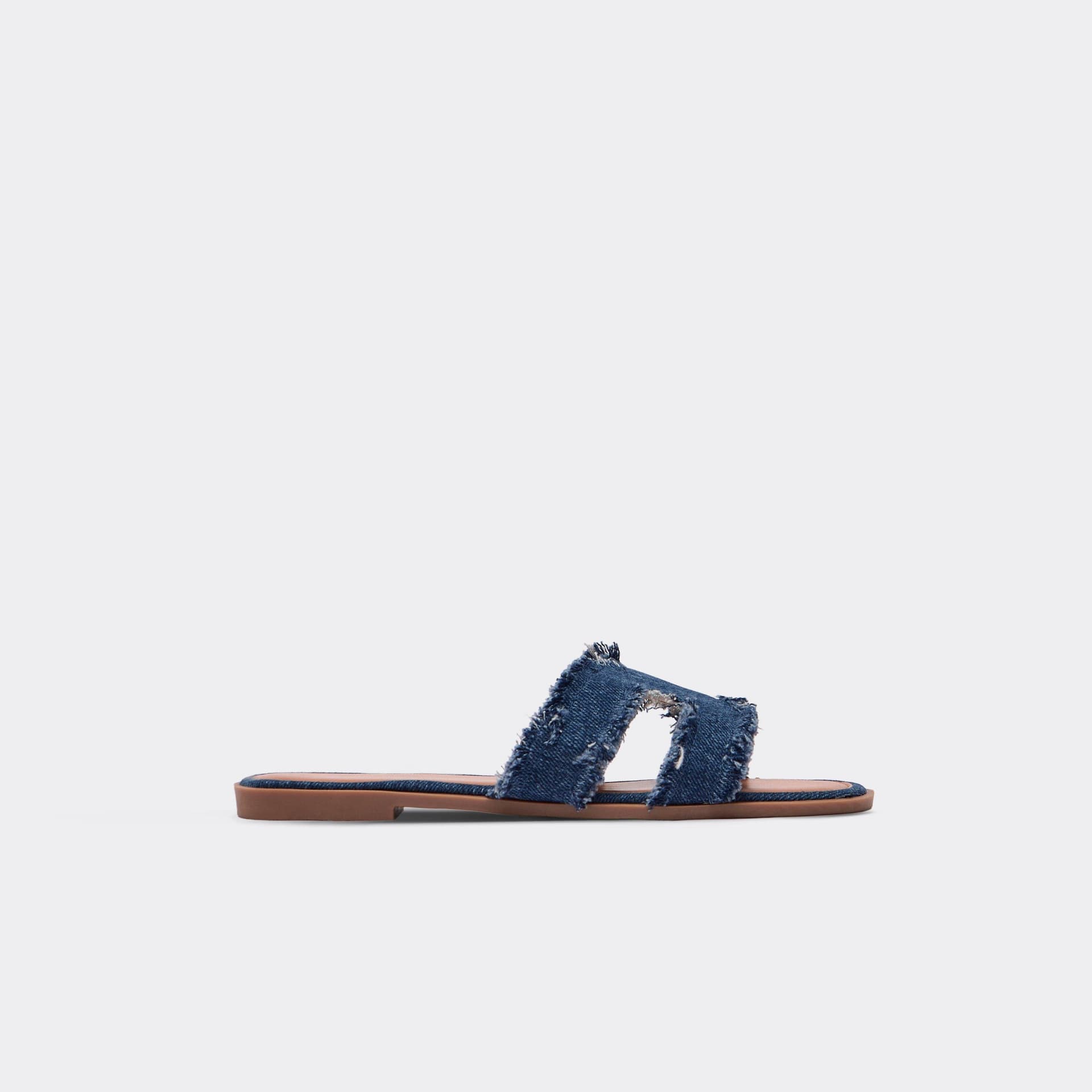 EGO EGO Dark Blue Denim Frayed Hem Cut Out Flat Slider Sandal