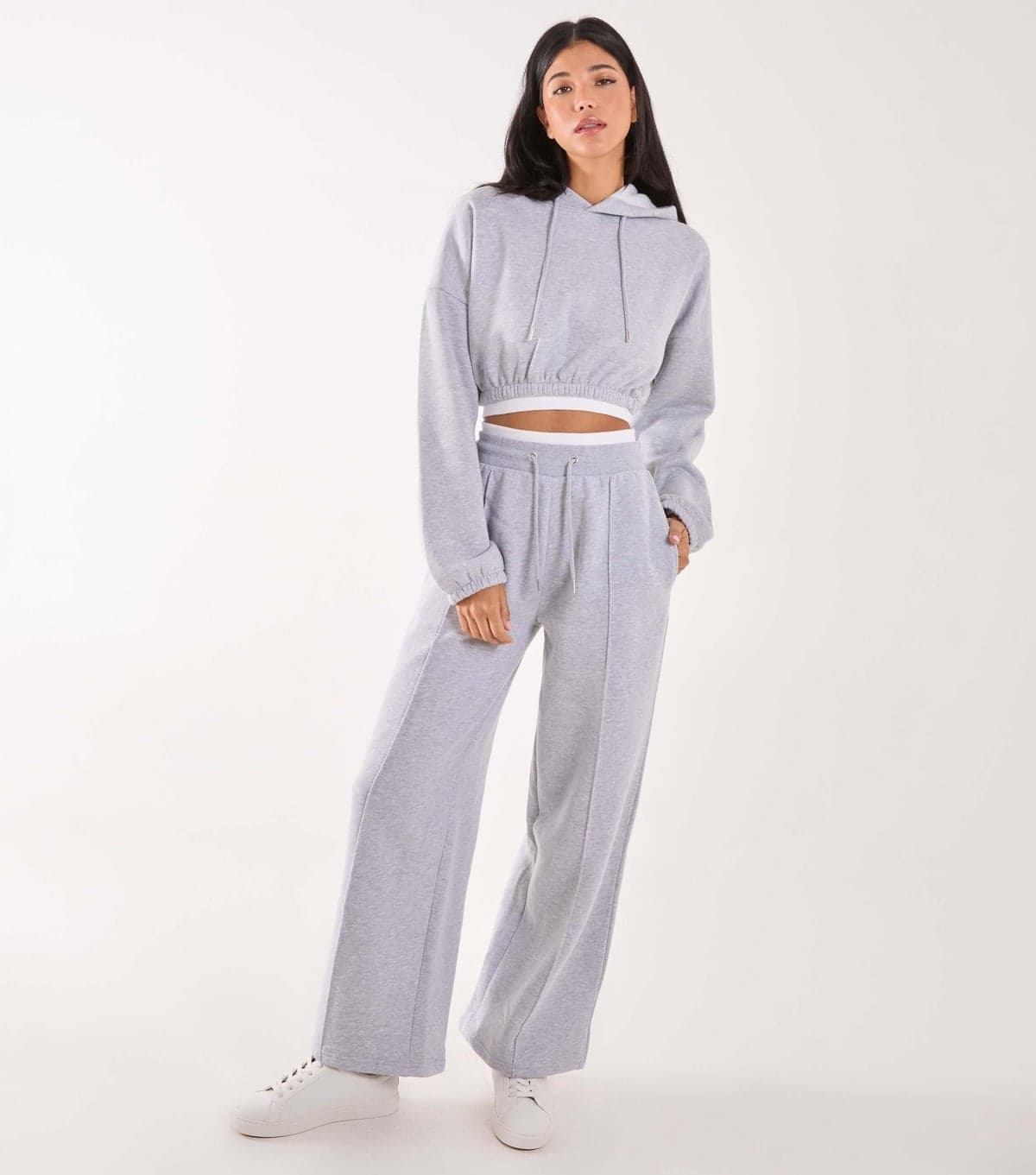 Pink Vanilla Women's Grey Contrast Waist Wide Leg Joggers Pink Vanilla New Look