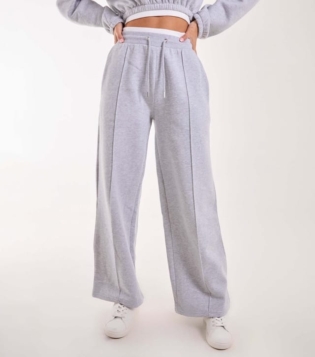 Pink Vanilla Women's Grey Contrast Waist Wide Leg Joggers Pink Vanilla New Look - 2