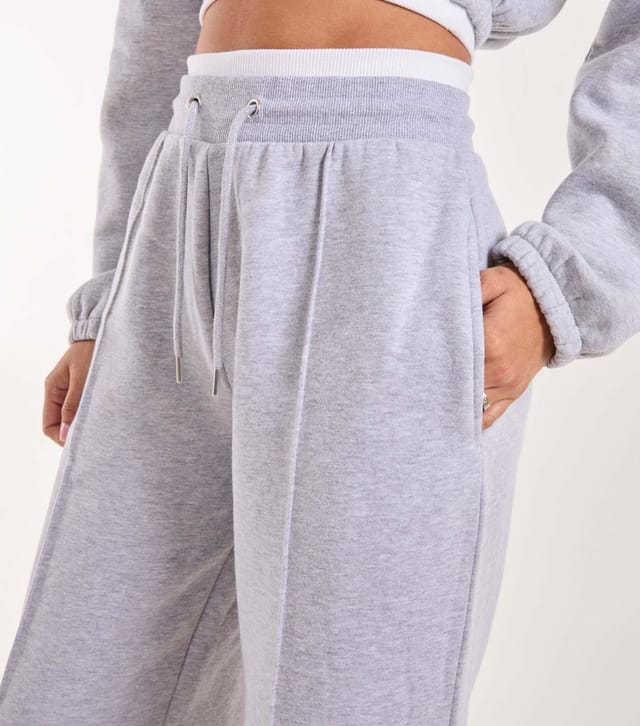Pink Vanilla Women's Grey Contrast Waist Wide Leg Joggers Pink Vanilla New Look - 3