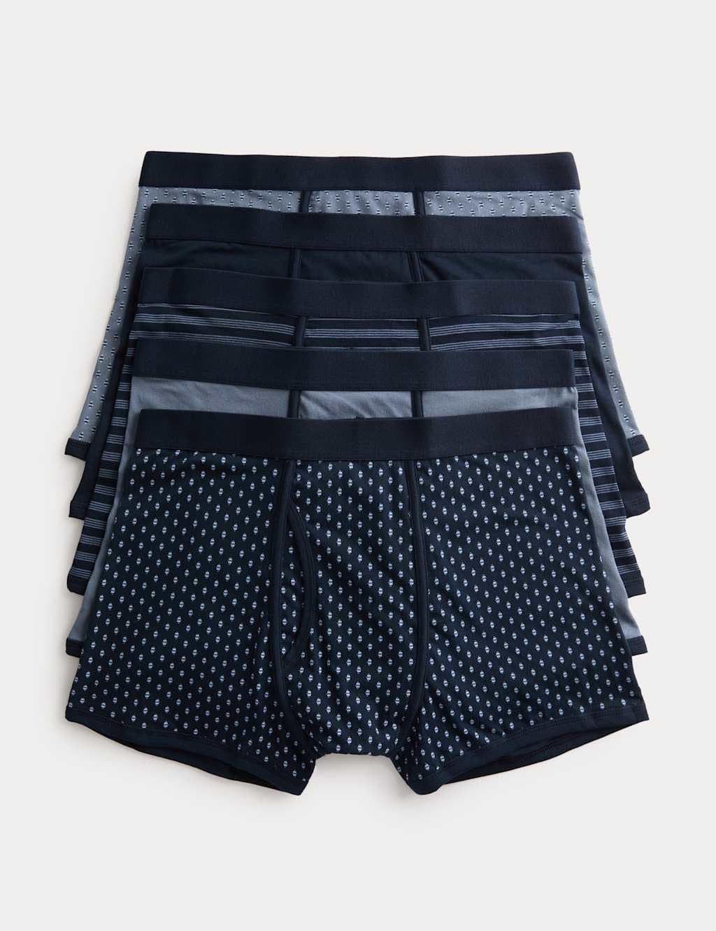 Marks & Spencer M&S 5 Pack Cotton Stretch Geometric Trunks Blue Mix