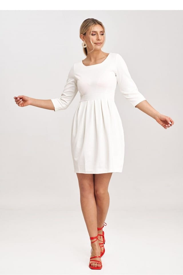 Love Lace Love Lace Women's Creased Waist 3/4 Sleeve Dress in Off-White - 2