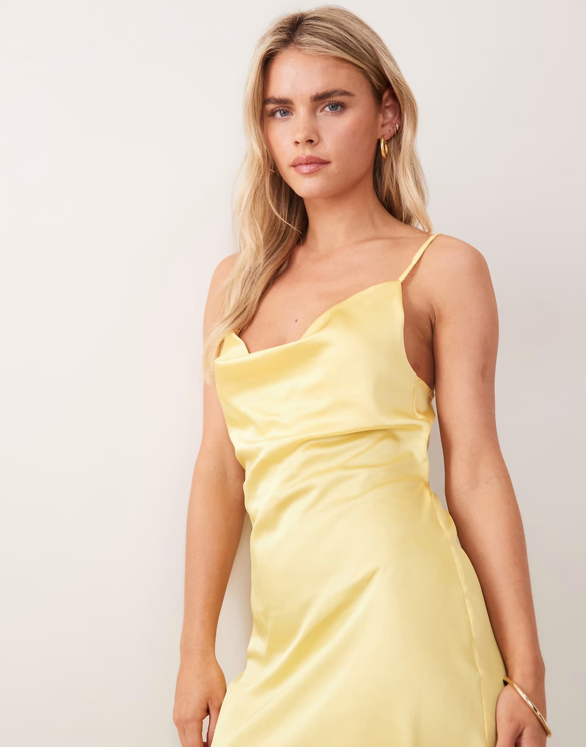 ASOS New Look Petite satin cowl neck midi dress in yellow