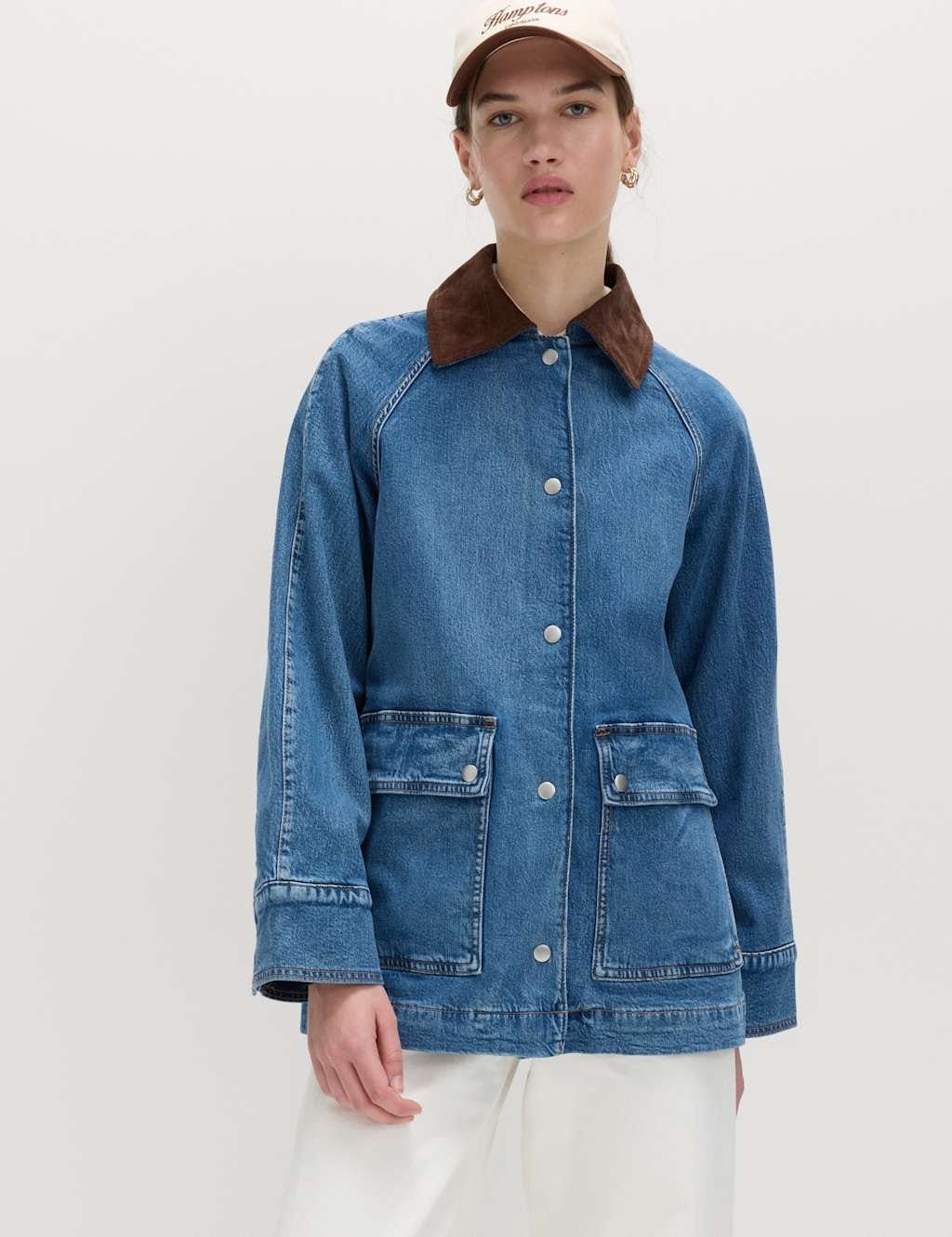 Marks & Spencer M&S Lyocell Blend Denim Collared Barn Jacket Medium Indigo - 1