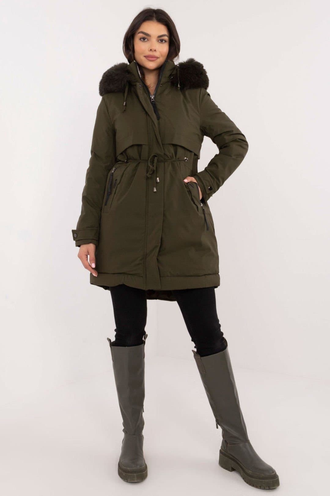 Love Lace Love Lace Women's Quilted Synthetic Down Jacket with Detachable Fur in Green
