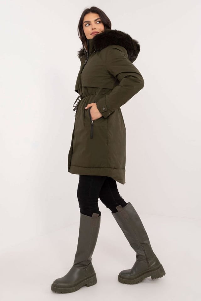 Love Lace Love Lace Women's Quilted Synthetic Down Jacket with Detachable Fur in Green - 3
