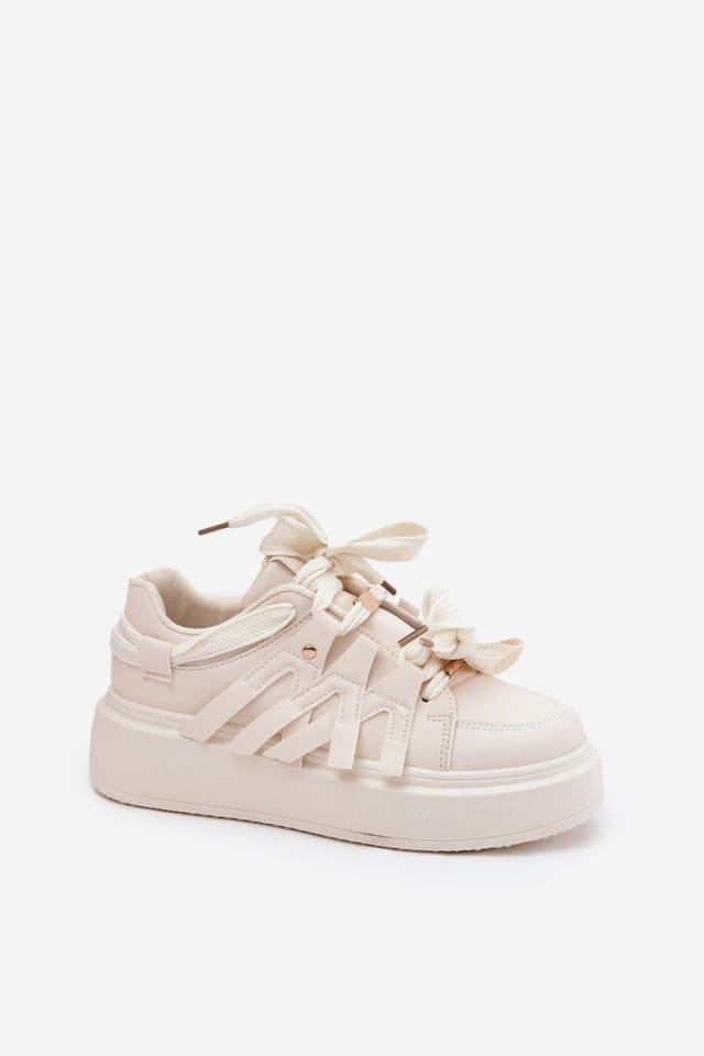 Love Lace Love Lace Women's Platform Synthetic Sneakers with Foam Insoles Sporty in Beige - 2