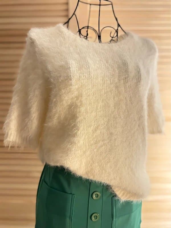 New Look New Look Cream Fluffy Knit Jumper Soft Short Sleeve UK 12