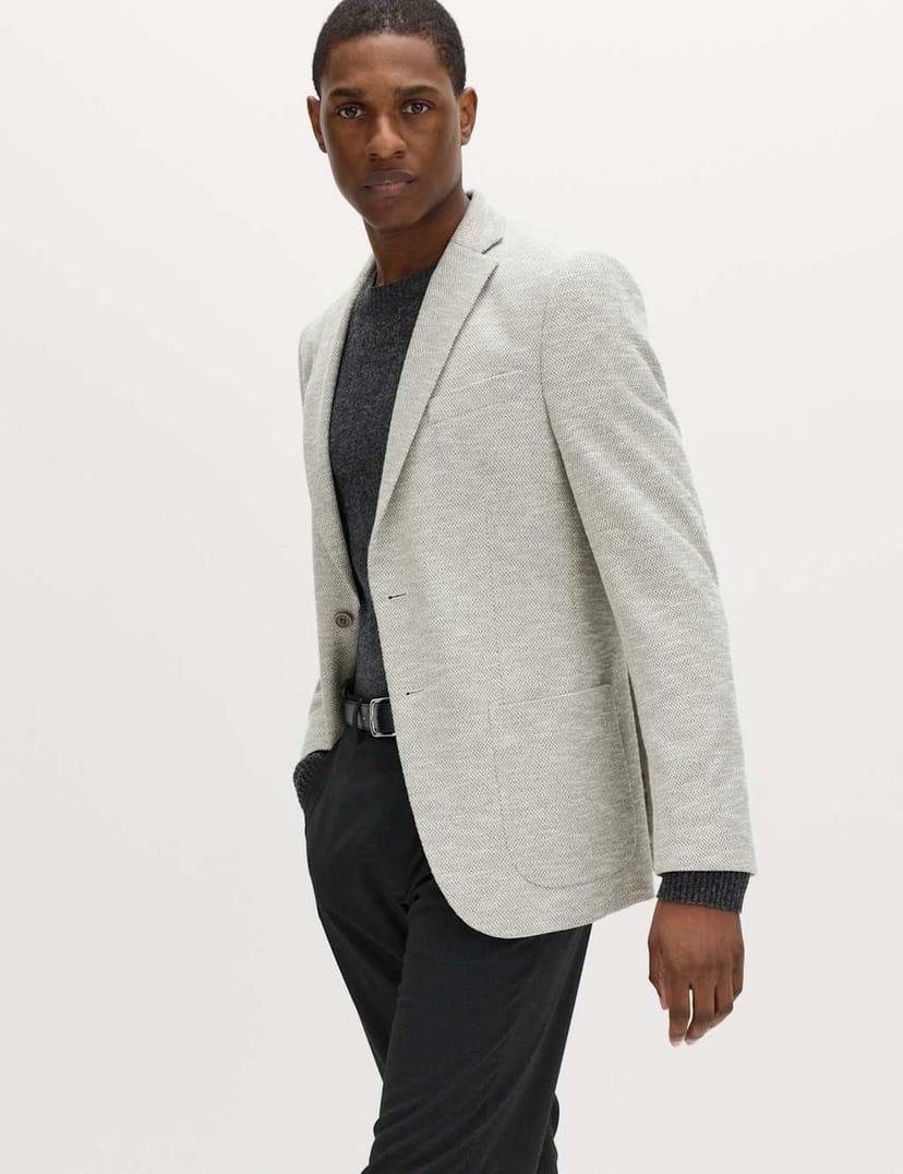 Marks & Spencer M&S Tailored Fit Textured Stretch Blazer Light Grey Mix - 1