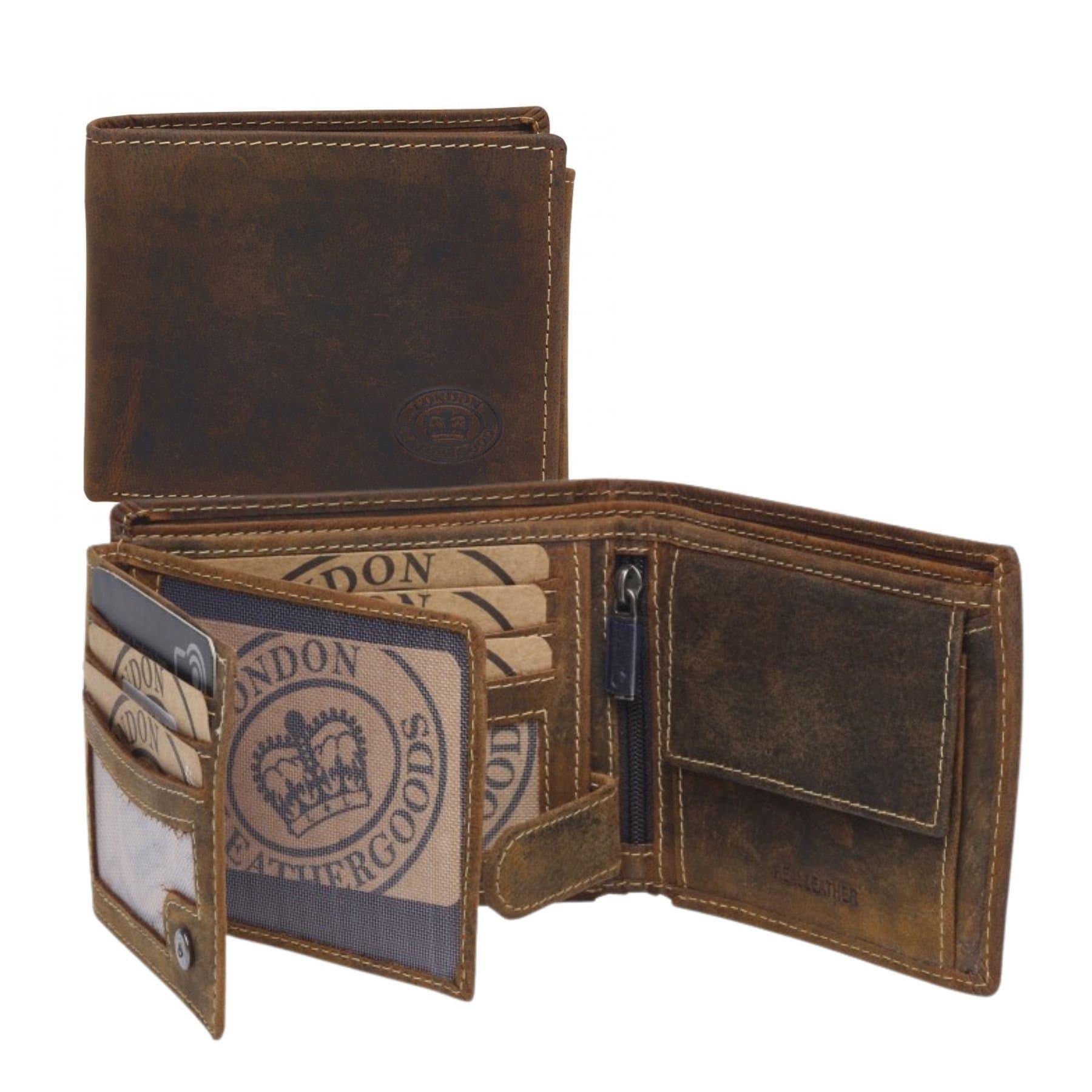 London Leathergoods London Leathergoods Men's Leather RFID Coin Pocket ID Wallet in Dark Brown