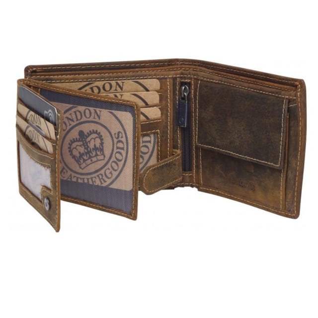 London Leathergoods London Leathergoods Men's Leather RFID Coin Pocket ID Wallet in Dark Brown - 3
