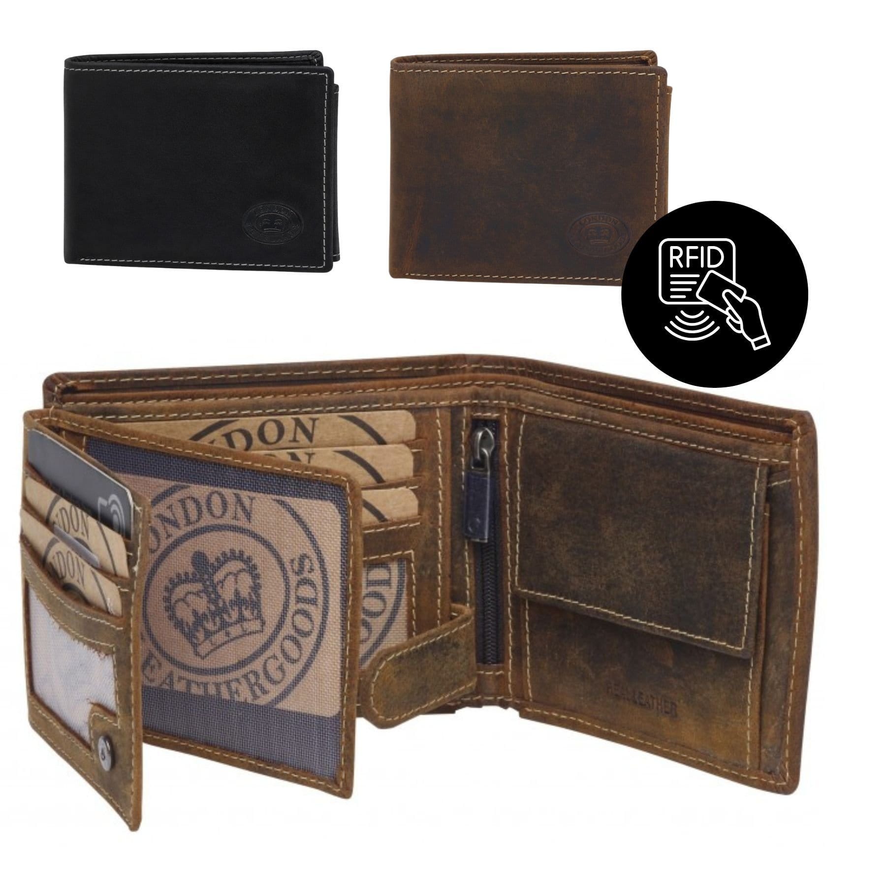 London Leathergoods London Leathergoods Men's Leather RFID Coin Pocket ID Wallet in Dark Brown - 4