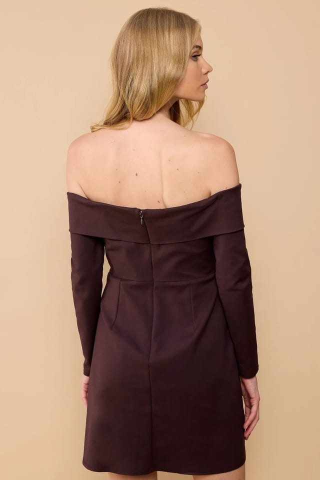 Little Mistress Little Mistress Women's Chocolate Brown Bardot Mini Dress - 2